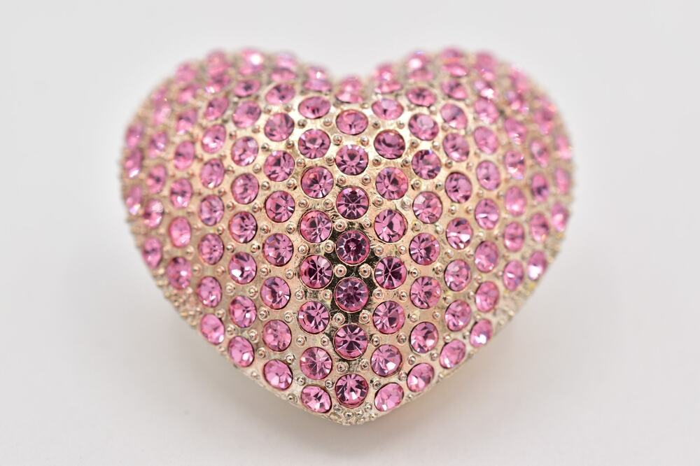 Things Remembered Vintage Pink Rhinestone Crystal Heart Trinket Box Pave Shiny